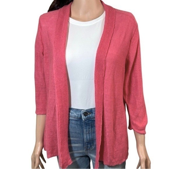 Eileen Fisher Sweaters - Eileen Fisher Pink 100% Hemp Open Front Cardigan Sweater Petite P 3/4 Sleeve